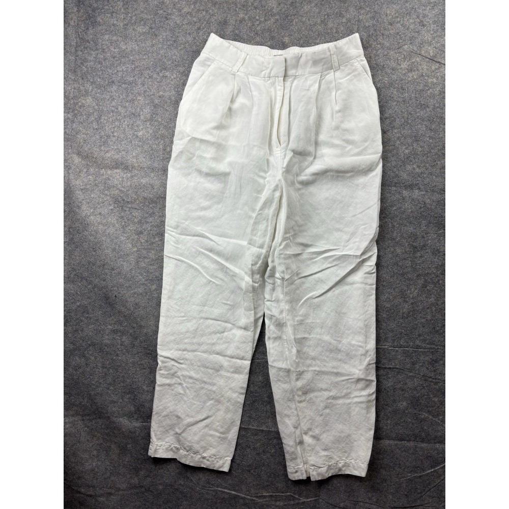 H & M Women's Size 8 Linen Wide Leg Pants High Waist Belt Loops Minimalist Boho